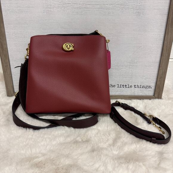 Coach Willow Convertible Colorblock Wine Red Leather Bucket Bag Purse C3766 - Picture 1 of 16